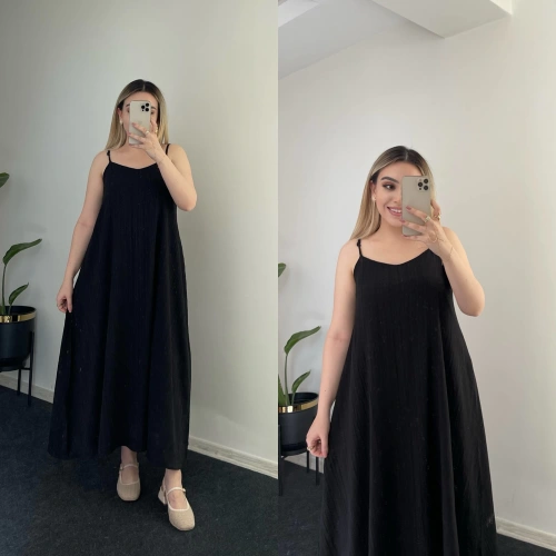 Siyah İçi Astarlı Müslin Elbise