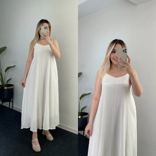 Beyaz İçi Astarlı Müslin Elbise