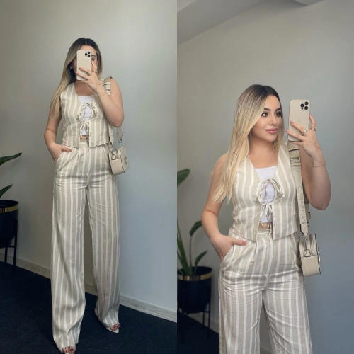 Keten Çizgili Yelek Pinterest Takım