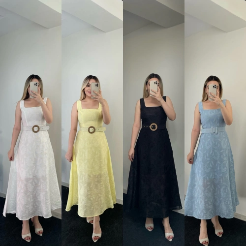 Kare Yaka Kemerli Elbiseler