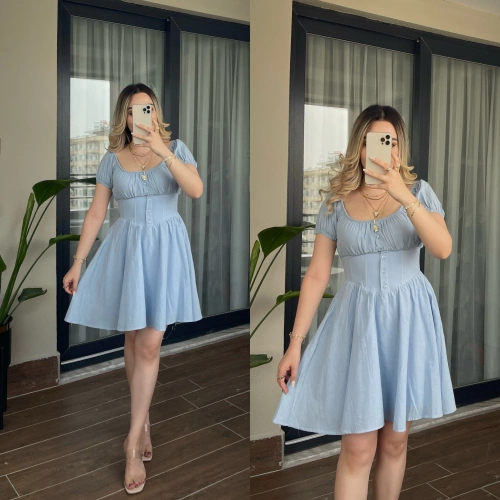 Beli Korseli Bebe Mavi Elbise