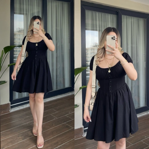 Beli Korseli Siyah Elbise