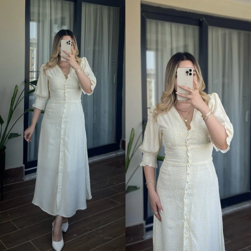 Sarı Çıtır Desen Elbise