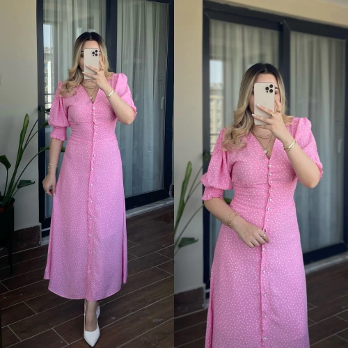 Pembe Çıtır Desen Elbise