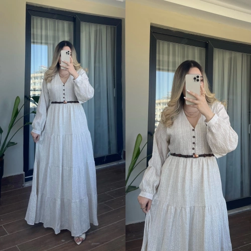 Taş Rengi Maxi Boy Müslin Elbise