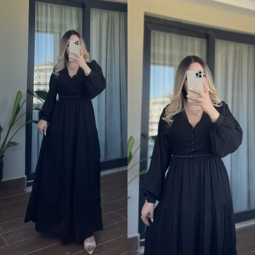 Siyah Maxi Boy Müslin Elbise