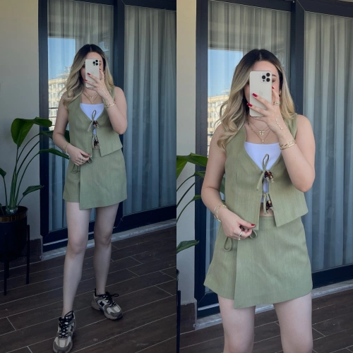 Şort Etekli Yelek Takım Haki