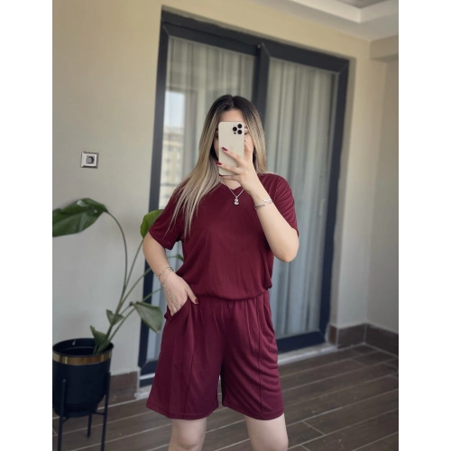 Oysh Tişört Şort Takım Bordo