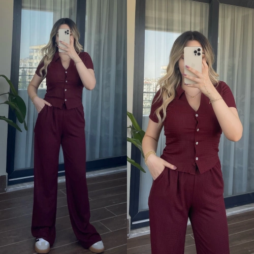 İkili Basic Gofre Takım Bordo