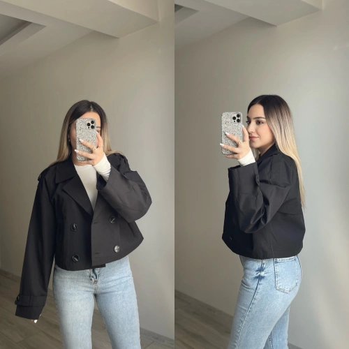 ZR Model Kısa Siyah Trenç