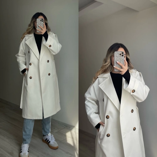 Premium Kalite Beyaz Trençkot