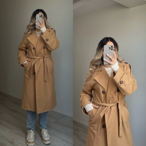 Premium Kalite Camel Trençkot