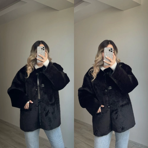 Mng Model Peluş Mont Siyah