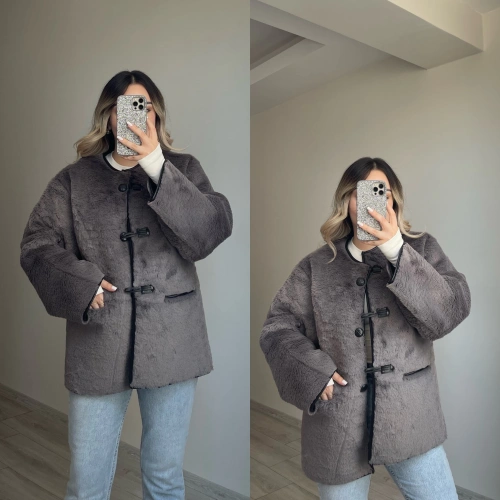 Mng Model Peluş Mont Antrasit