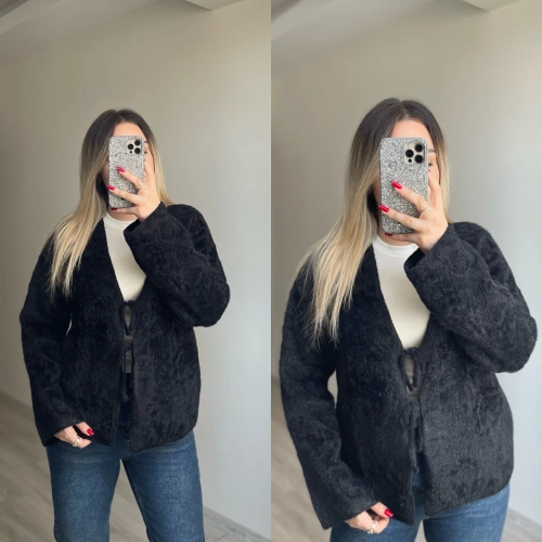 Yumoş Dokulu Pinterest Hırka Siyah