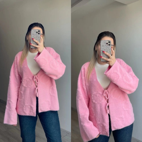 Yumoş Dokulu Pinterest Hırka Pembe