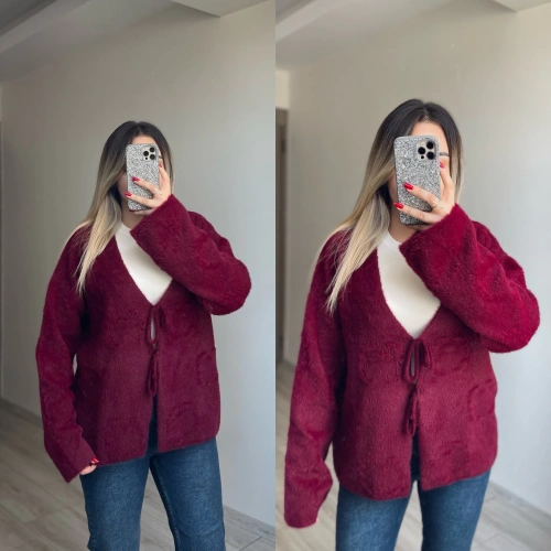 Yumoş Dokulu Pinterest Hırka Bordo
