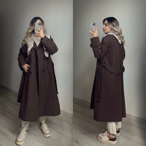 Premium Kalite Fularlı Acı Kahve Trenç