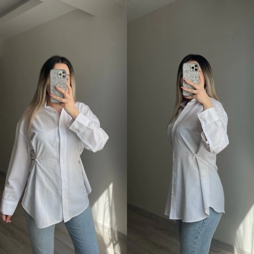 Belden Düğmeli Beyaz Gömlek