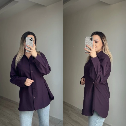 Belden Düğmeli Mürdüm Gömlek