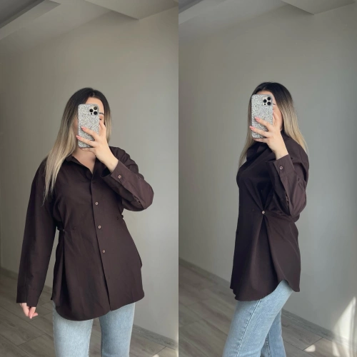 Belden Düğmeli Acı Kahve Gömlek