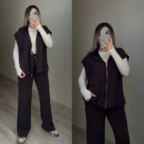 Ntwrk Kapuşonlu Yelek Takım Acı Kahve