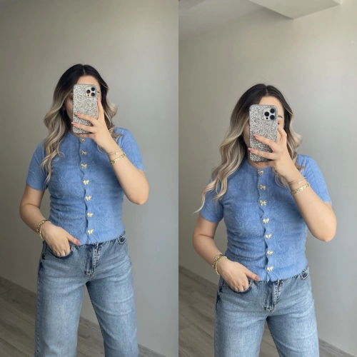 Kurdela Düğmeli Yumoş Hırka Mavi