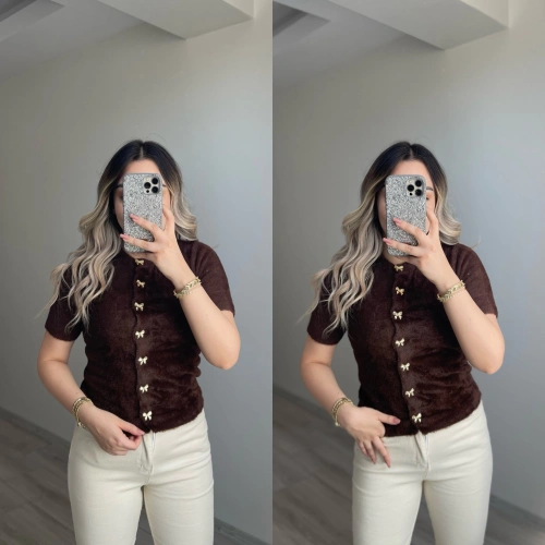 Kurdela Düğmeli Yumoş Hırka Acı Kahve