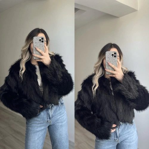 Siyah Crop Kürk