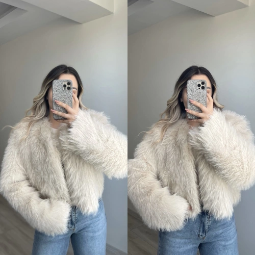 Ekru Crop Kürk