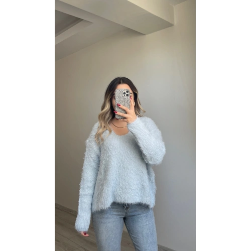 V Yaka Toz Mavi Sakallı Kazak