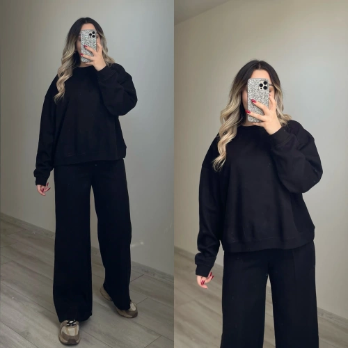 Siyah Bisiklet Yaka Triko Takım