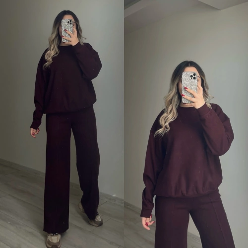 Bordo Bisiklet Yaka Triko Takım