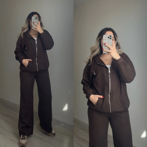 Acı Kahve Fermuarlı Triko Takım