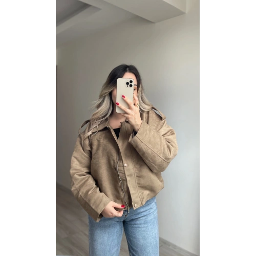 ZR Model Süet Bomber Ceket Vizon