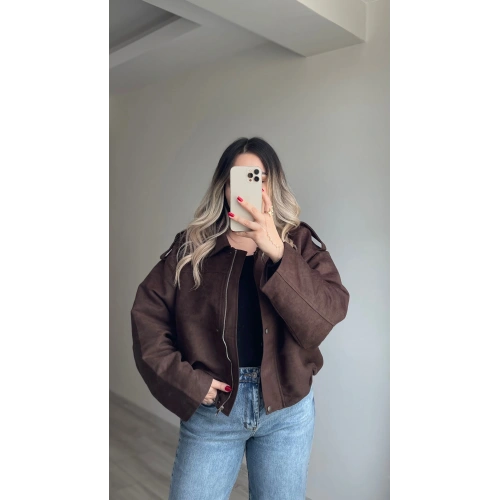 ZR Model Süet Bomber Ceket Acı Kahve
