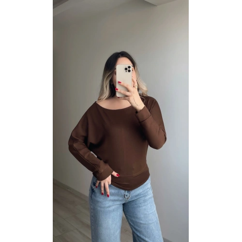Oysh Yarasa Kol Bluz Kahverengi