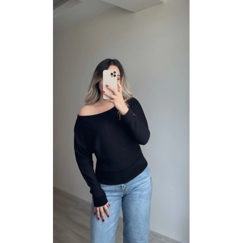 Oysh Yarasa Kol Bluz Siyah