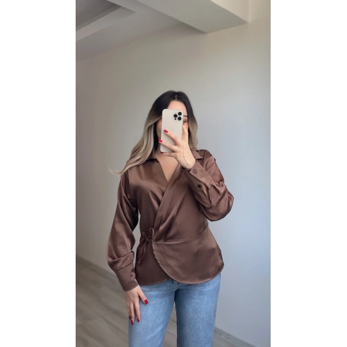 Saten Kahverengi Bluz