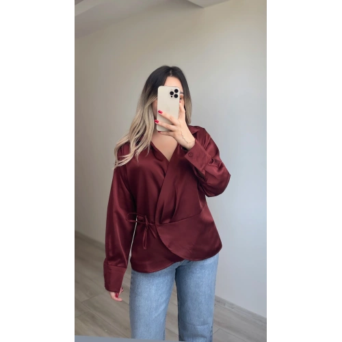 Saten Bordo Bluz