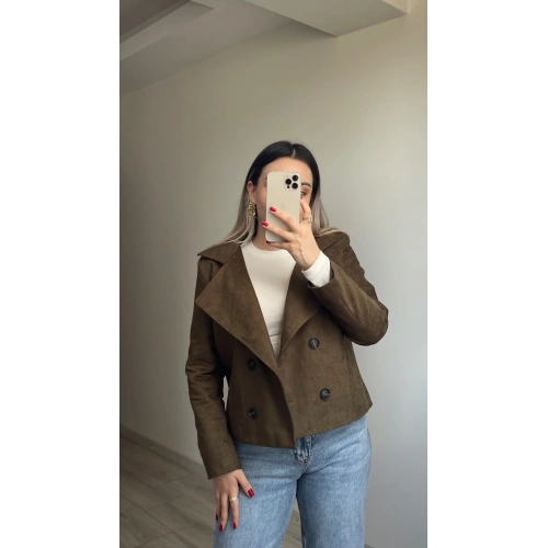 Haki Yeşil Kruvaze Süet Ceket