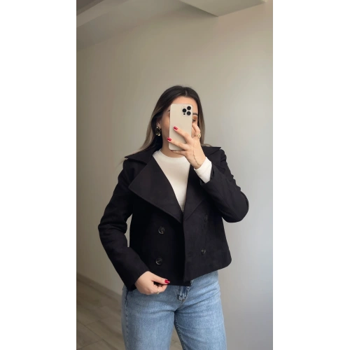Siyah Kruvaze Süet Ceket