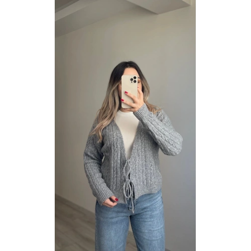 Örgü Yumoş Hırka Gri