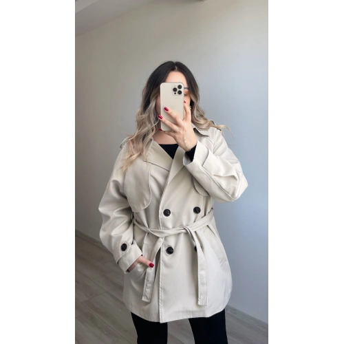 Premium Kalite Taş Rengi Ara Boy Trenç