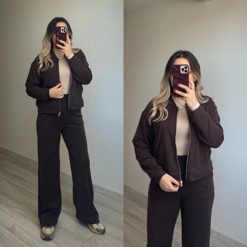 Oysh Bomber Ceketli Acı Kahve Eşofman Takımı