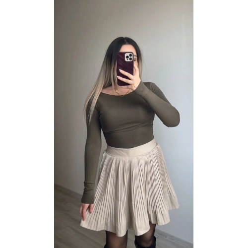 Taş Rengi Pileli Şort Etek