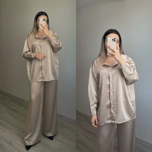 Taş Rengi Saten Takım