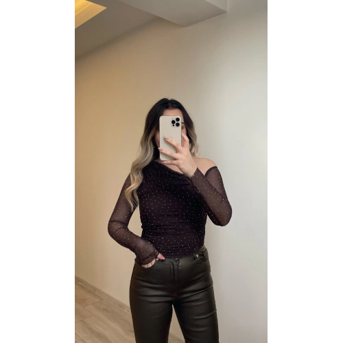 Işıltılı Acı Kahve Bluz