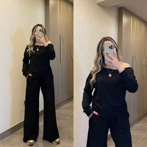 Kayık Yaka Modal Takım Siyah