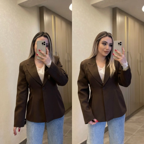 Acı Kahve Pileli Blazer Ceket